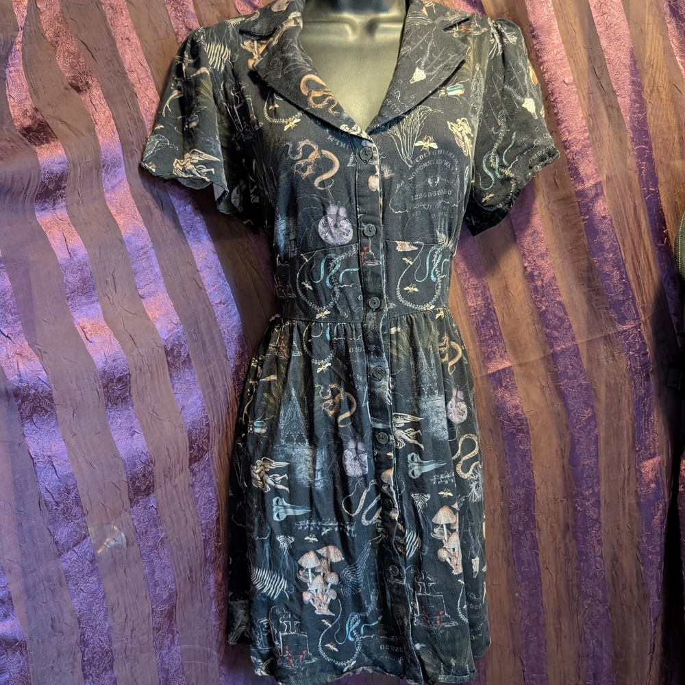 DISTURBIA Maudeline Victoriana Button Down Shirt Dress US 10 Goth Fairycore L